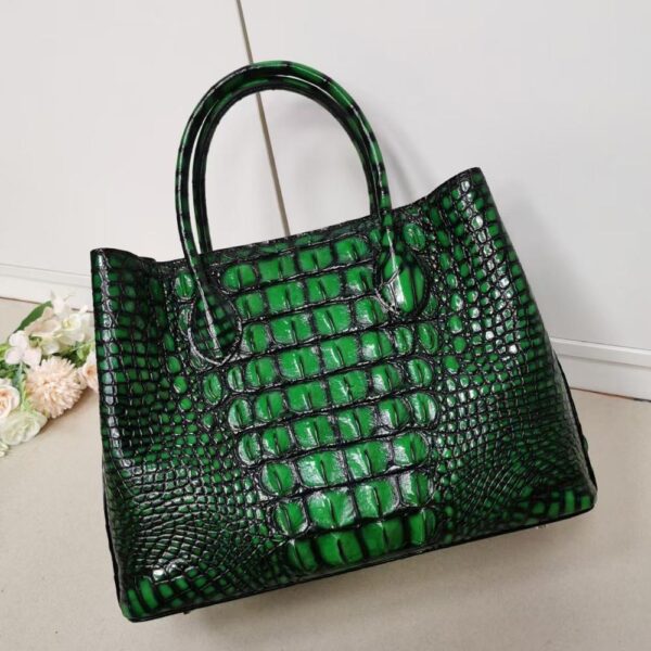 Womens  Genuine Crocodile Leather Tote Shoulder Bags Vintage Green - Image 2